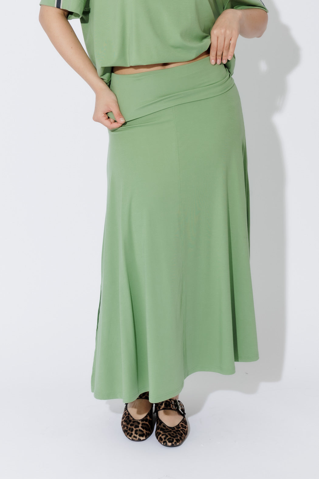 Mint Tencel Roll Top Skirt