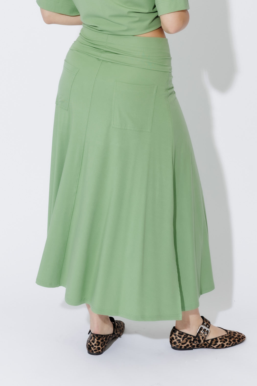 Mint Tencel Roll Top Skirt