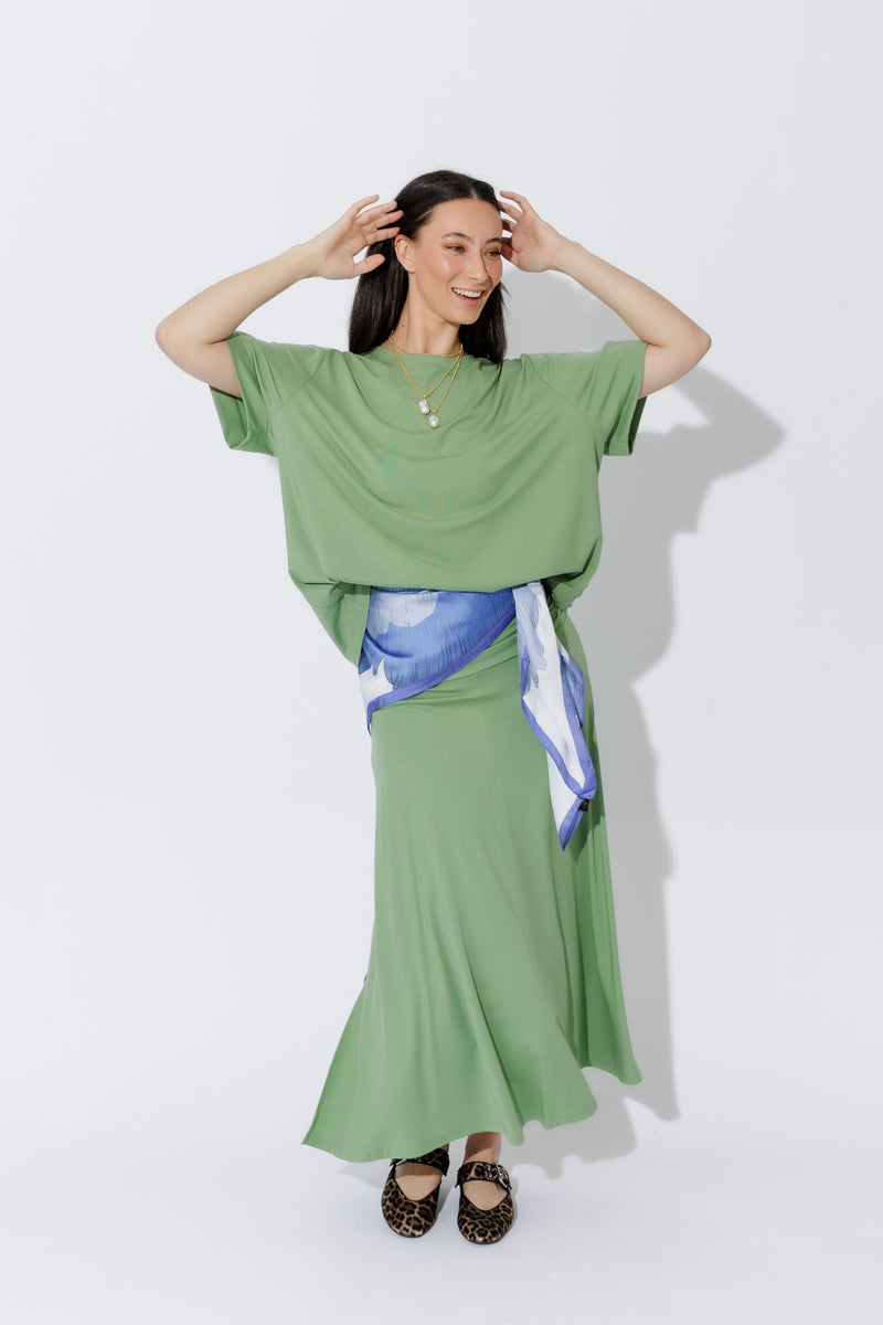 Mint Tencel Roll Top Skirt