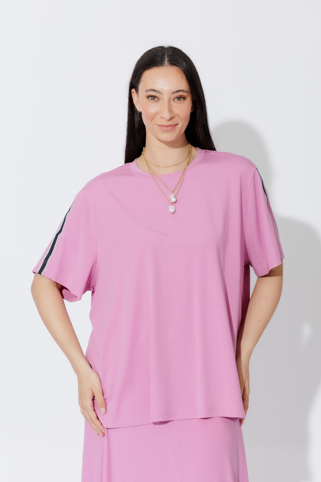 Pink Tencel Stripe T-Shirt