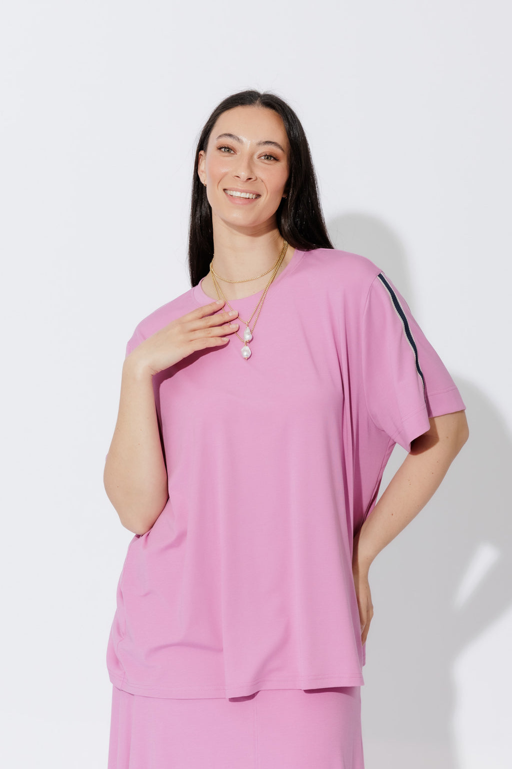 Pink Tencel Stripe T-Shirt