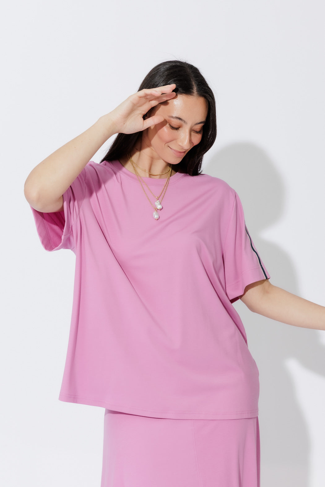Pink Tencel Stripe T-Shirt