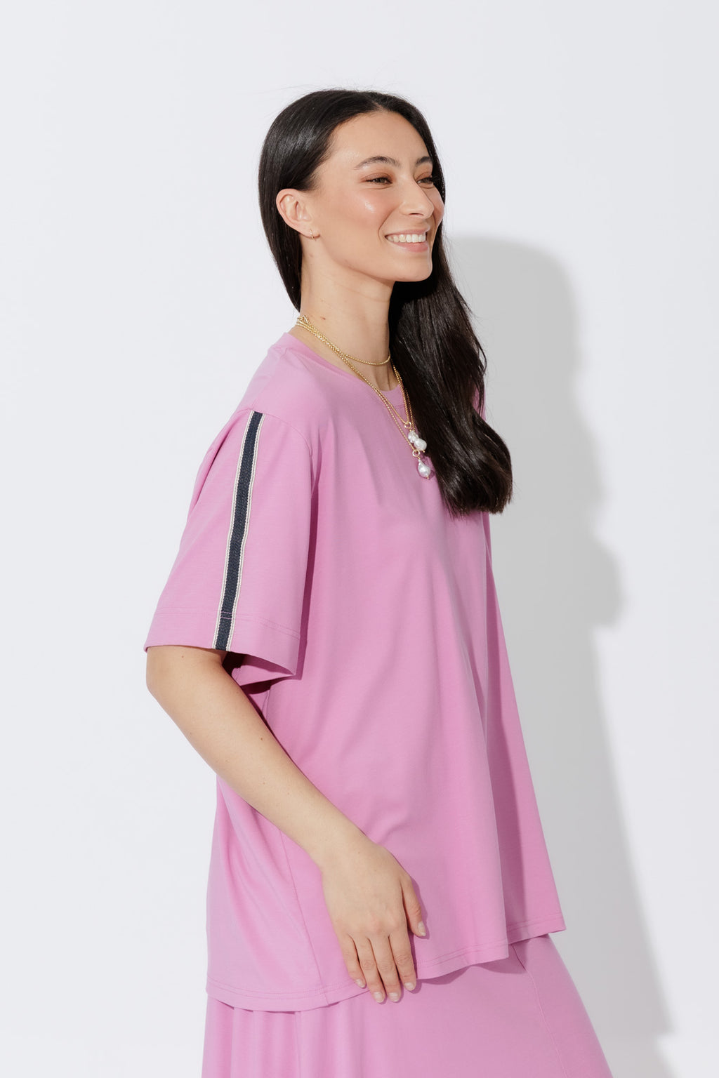 Pink Tencel Stripe T-Shirt