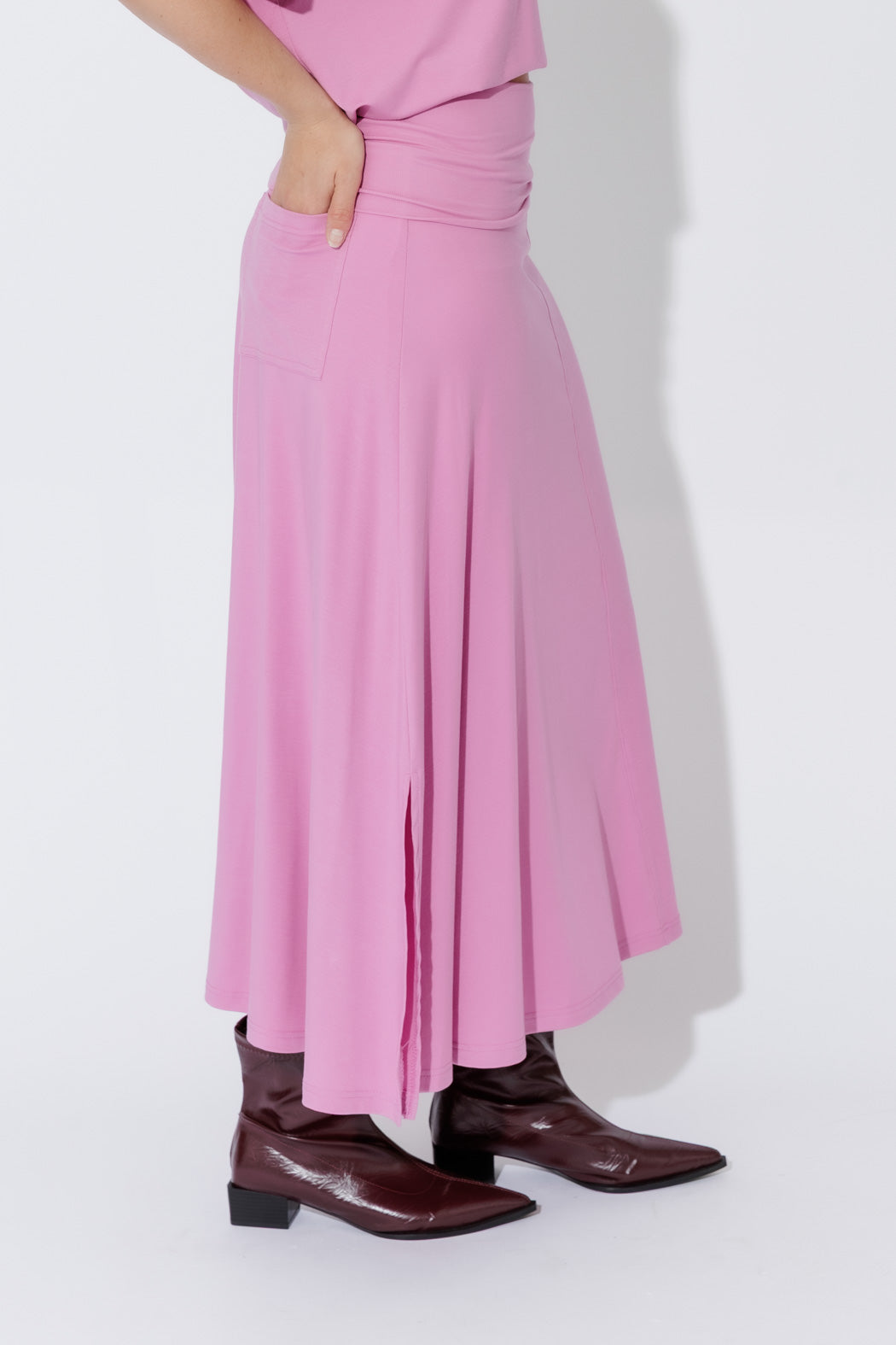 Pink Tencel Roll Top Skirt