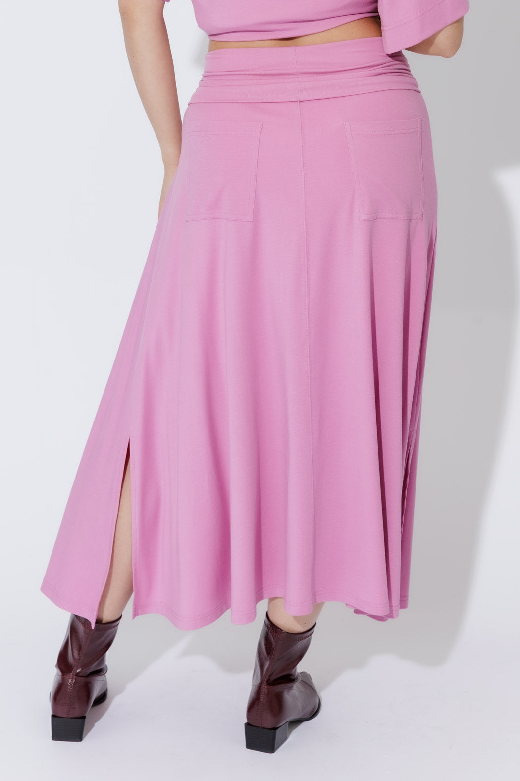 Pink Tencel Roll Top Skirt