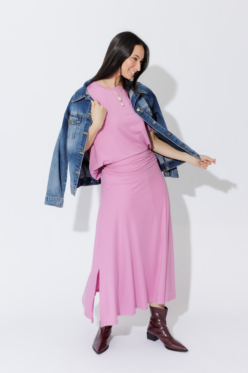 Pink Tencel Roll Top Skirt