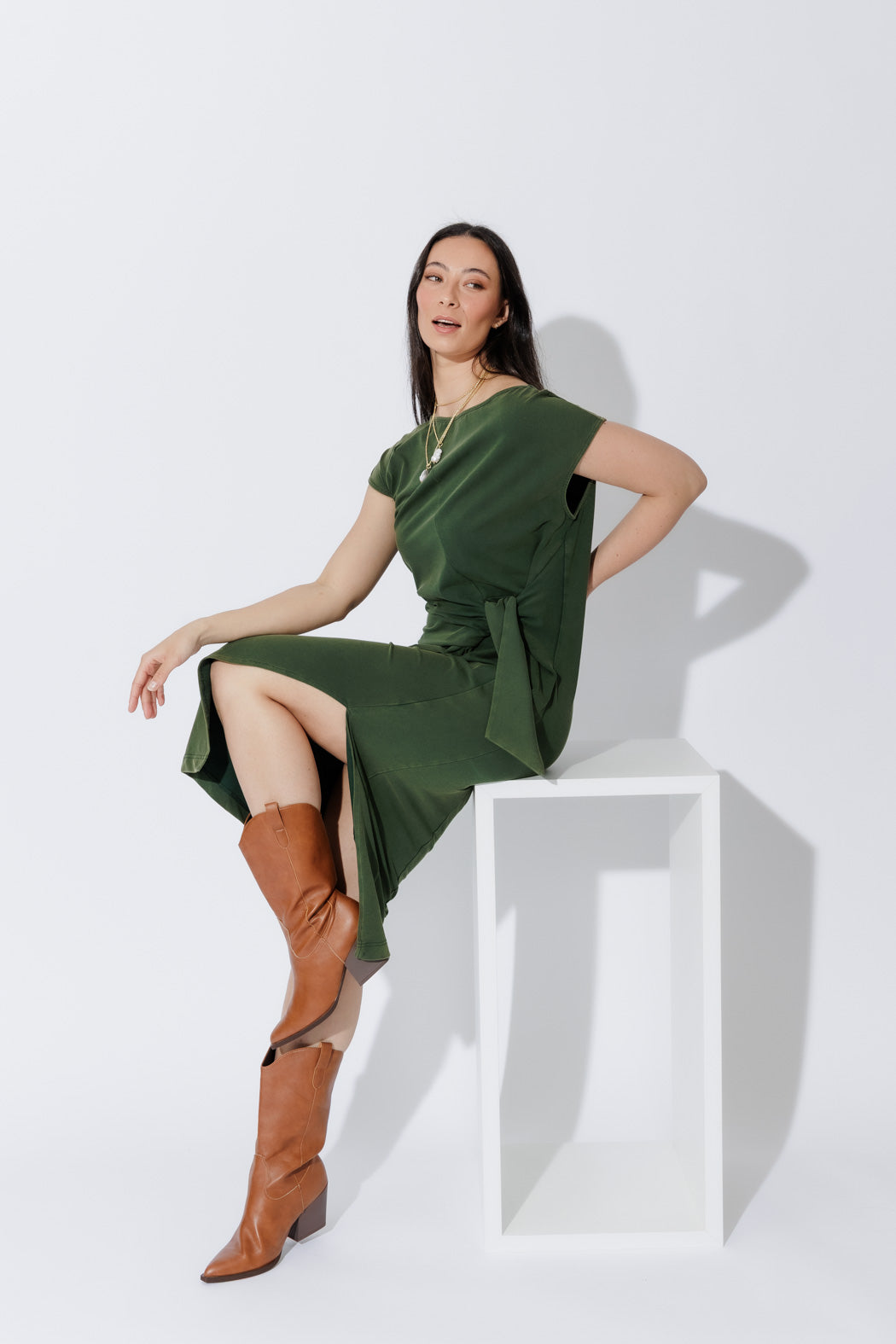 Khaki Washed Cotton Harlow Dress