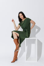 Khaki Washed Cotton Harlow Dress
