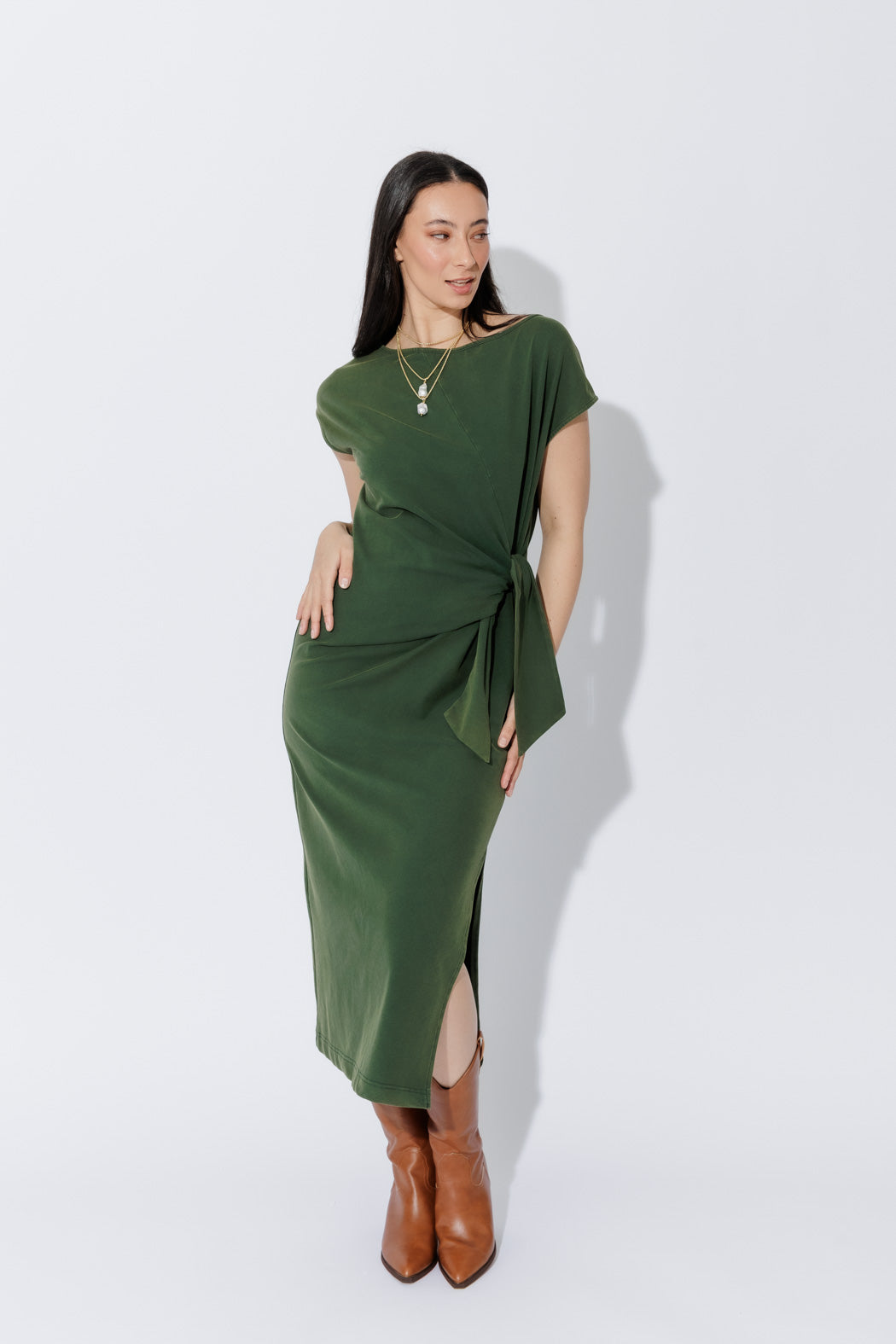 Khaki Washed Cotton Harlow Dress