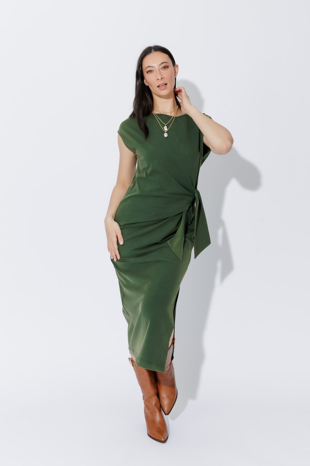 Khaki Washed Cotton Harlow Dress