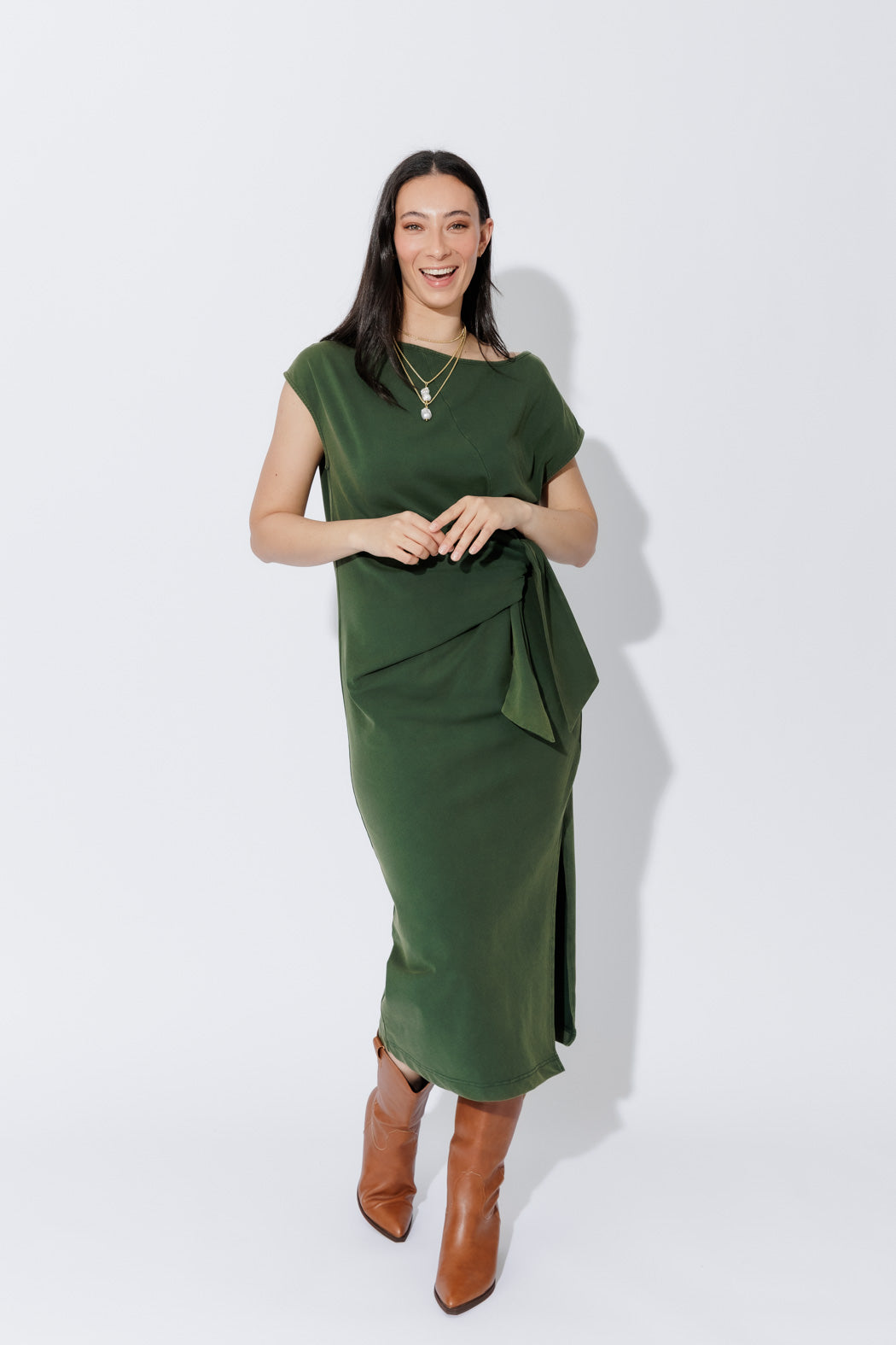 Khaki Washed Cotton Harlow Dress