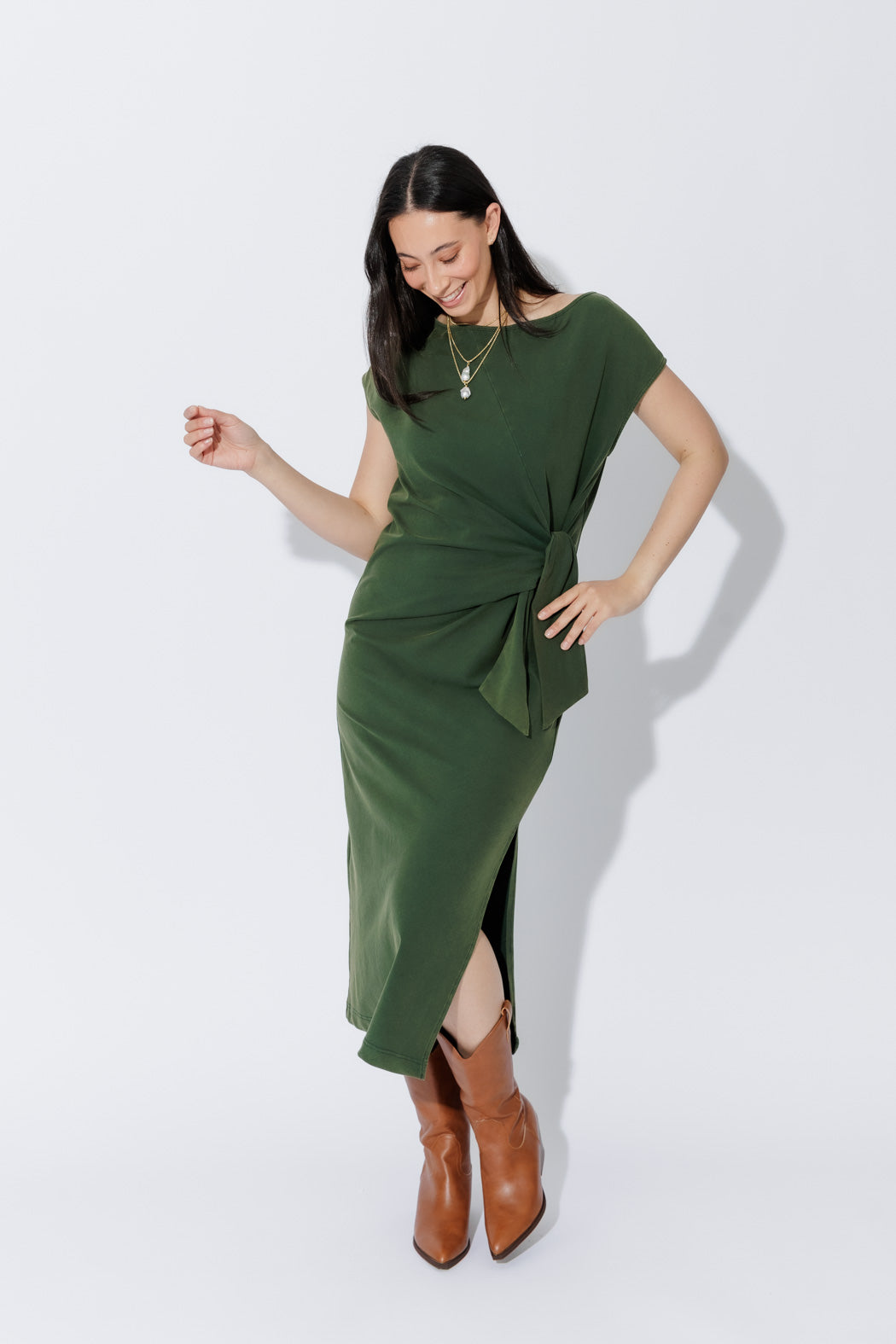 Khaki Washed Cotton Harlow Dress