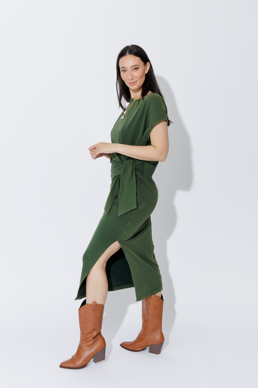 Khaki Washed Cotton Harlow Dress