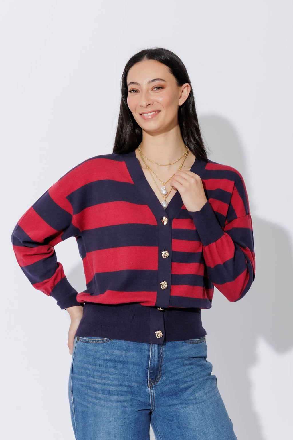 Navy/Burgundy Stripe Cardi