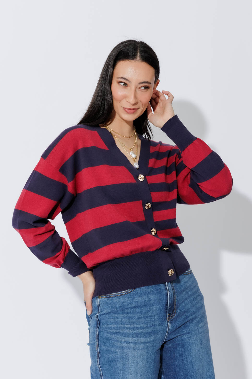 Navy/Burgundy Stripe Cardi