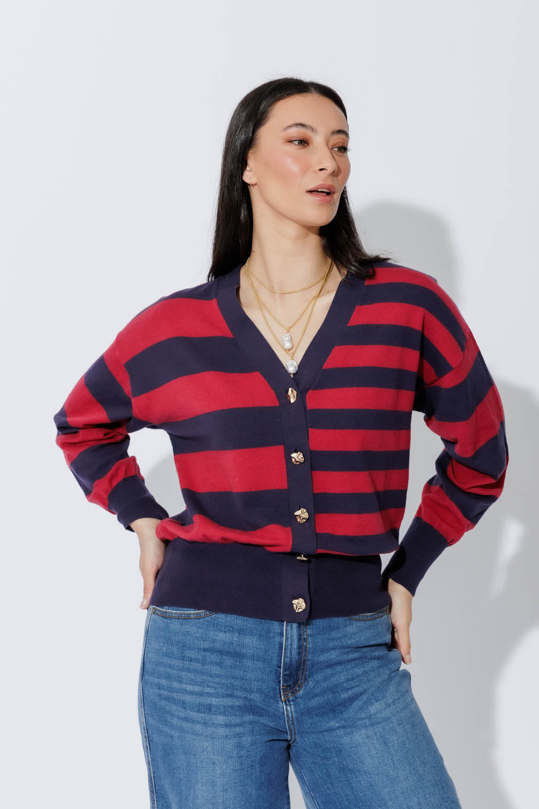 Navy/Burgundy Stripe Cardi