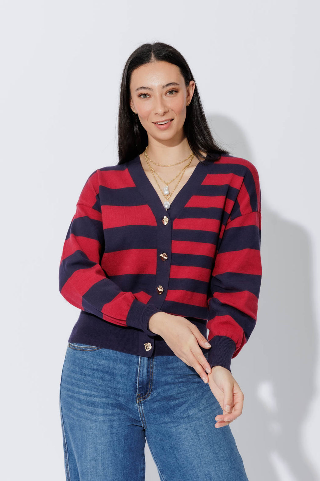 Navy/Burgundy Stripe Cardi