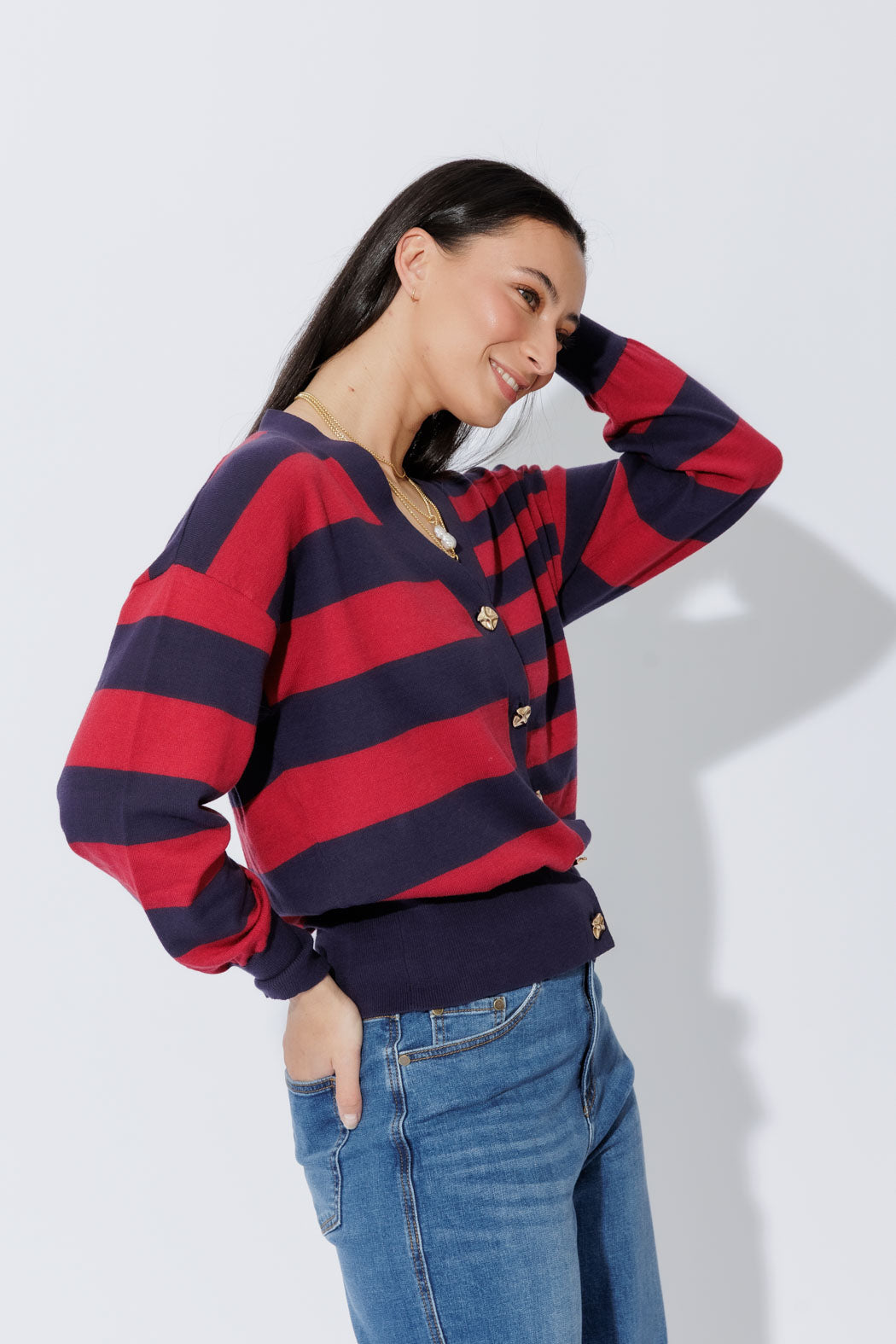 Navy/Burgundy Stripe Cardi