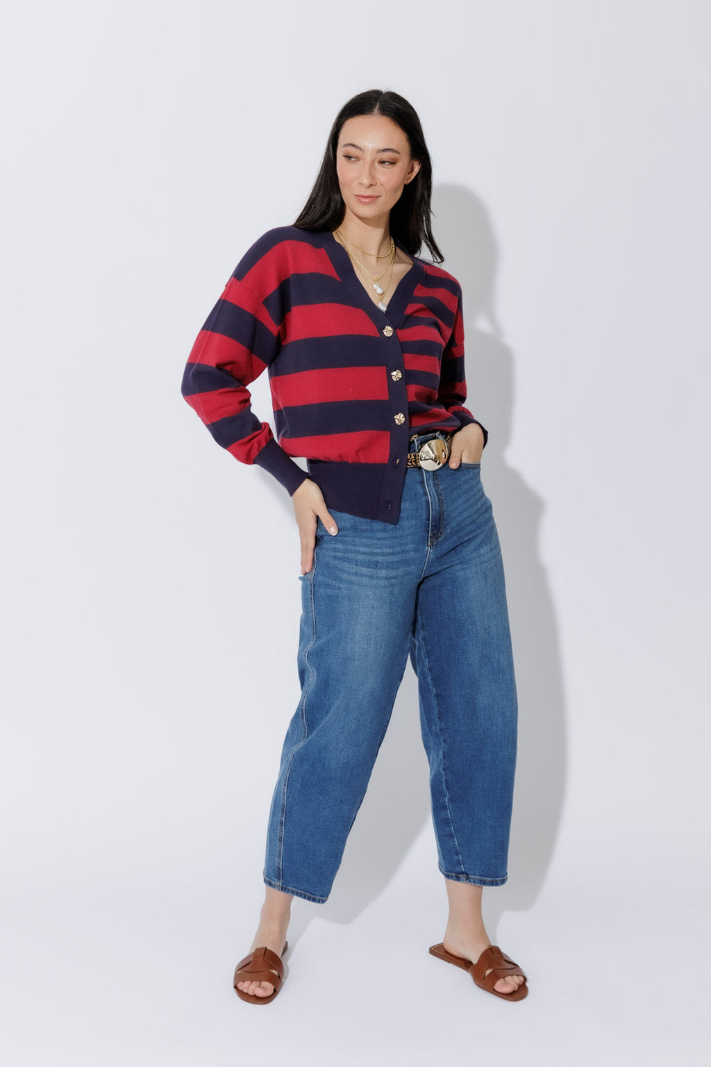 Navy/Burgundy Stripe Cardi