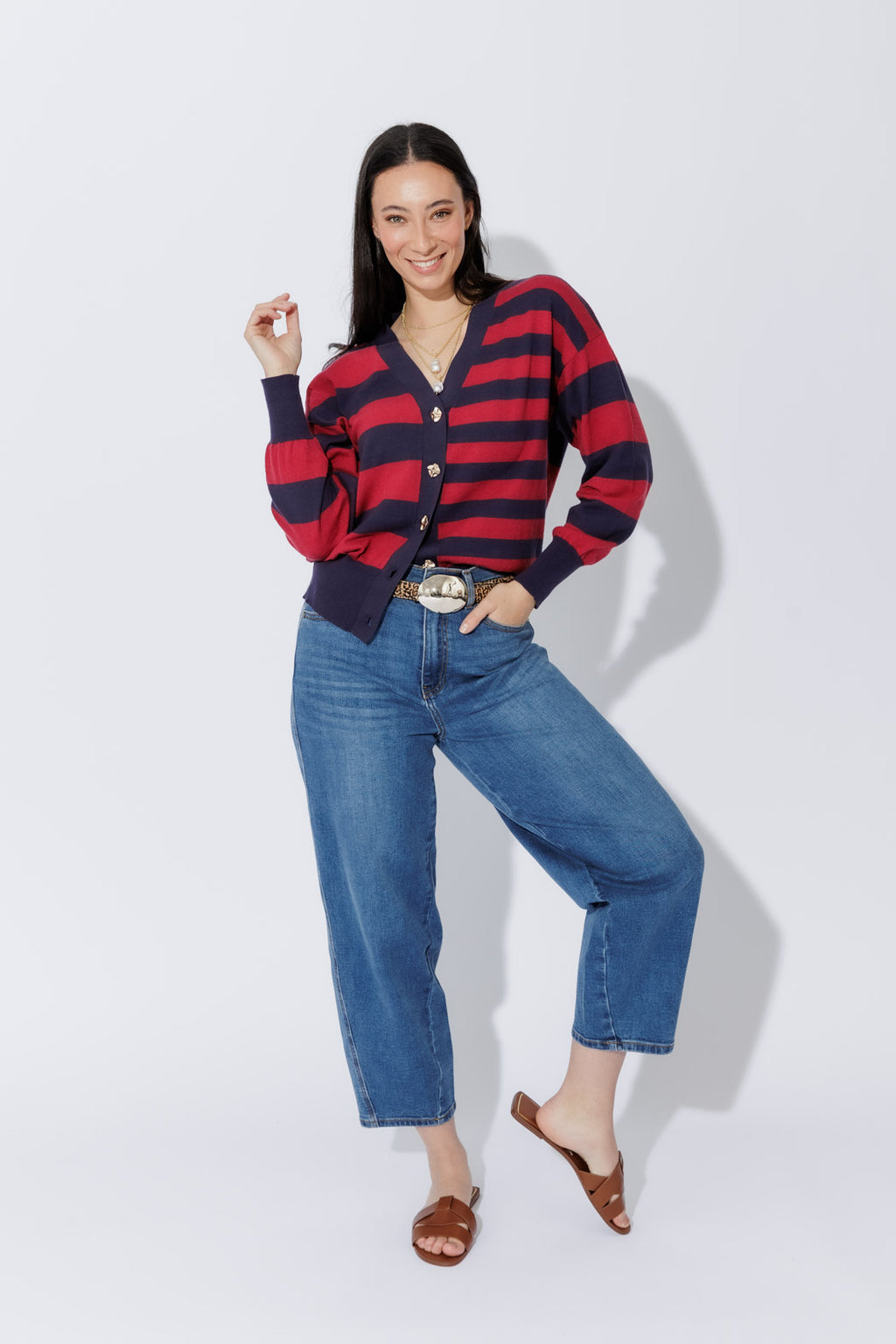 Navy/Burgundy Stripe Cardi