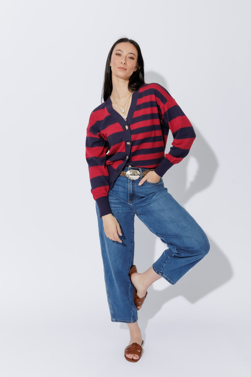 Navy/Burgundy Stripe Cardi