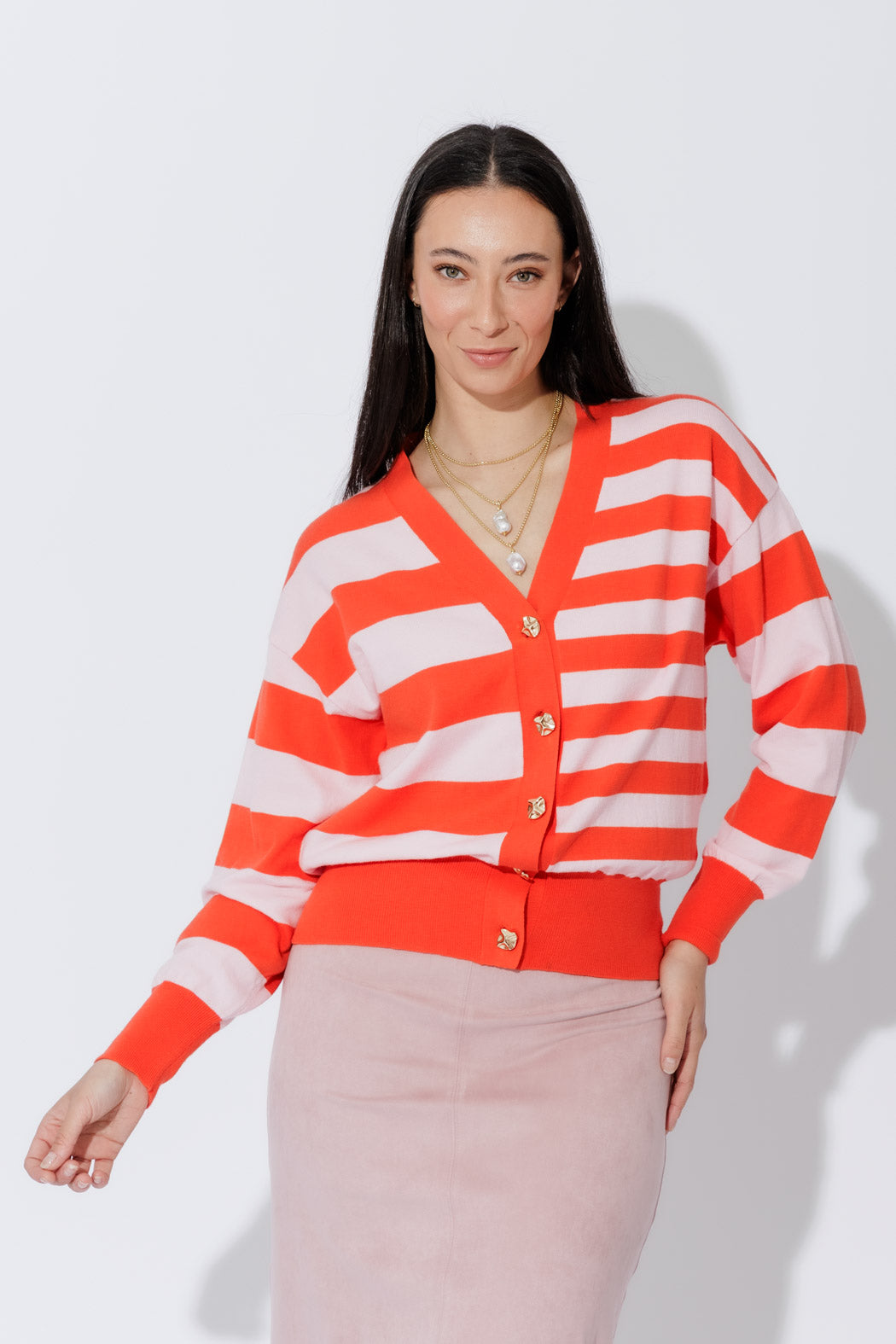 Red/Pink Stripe Cardi S