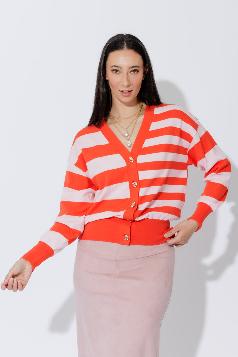 Red/Pink Stripe Cardi S