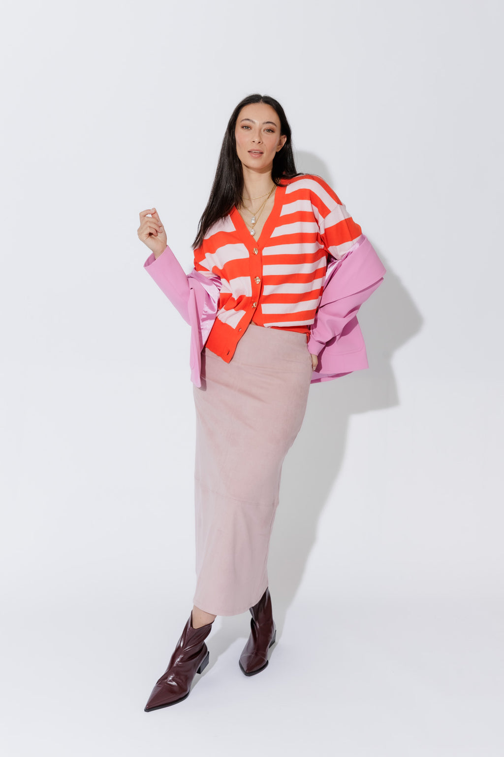 Red/Pink Stripe Cardi S