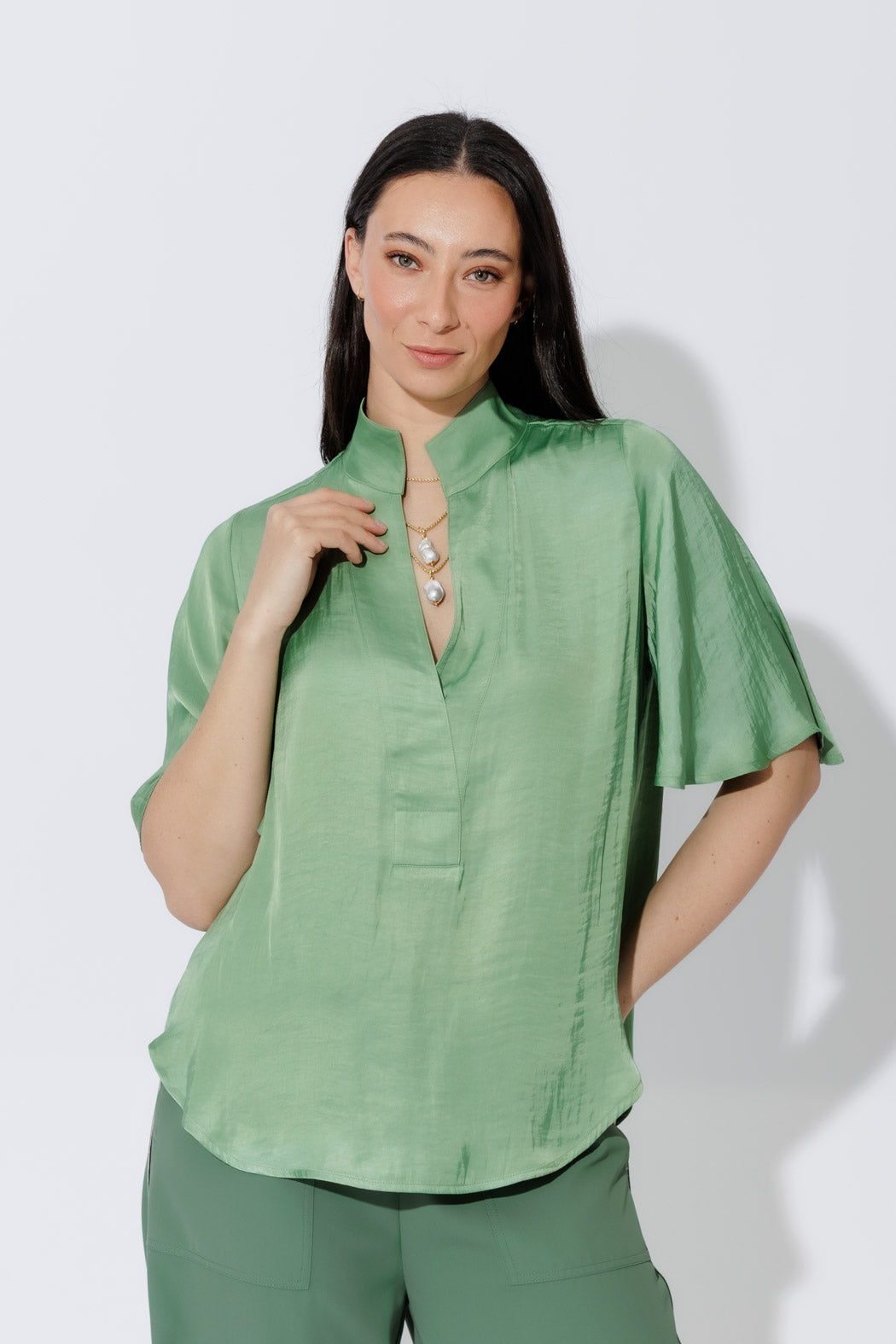 Green Milan Fluted Blogger Shirt