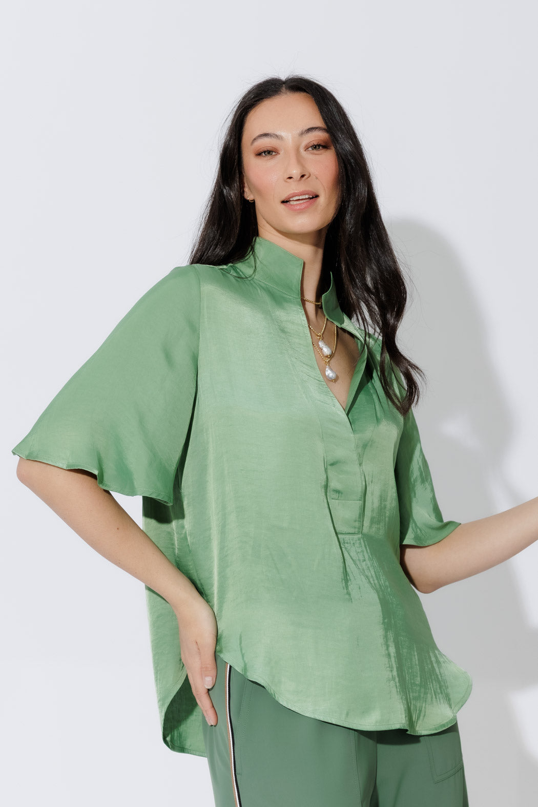 Green Milan Fluted Blogger Shirt