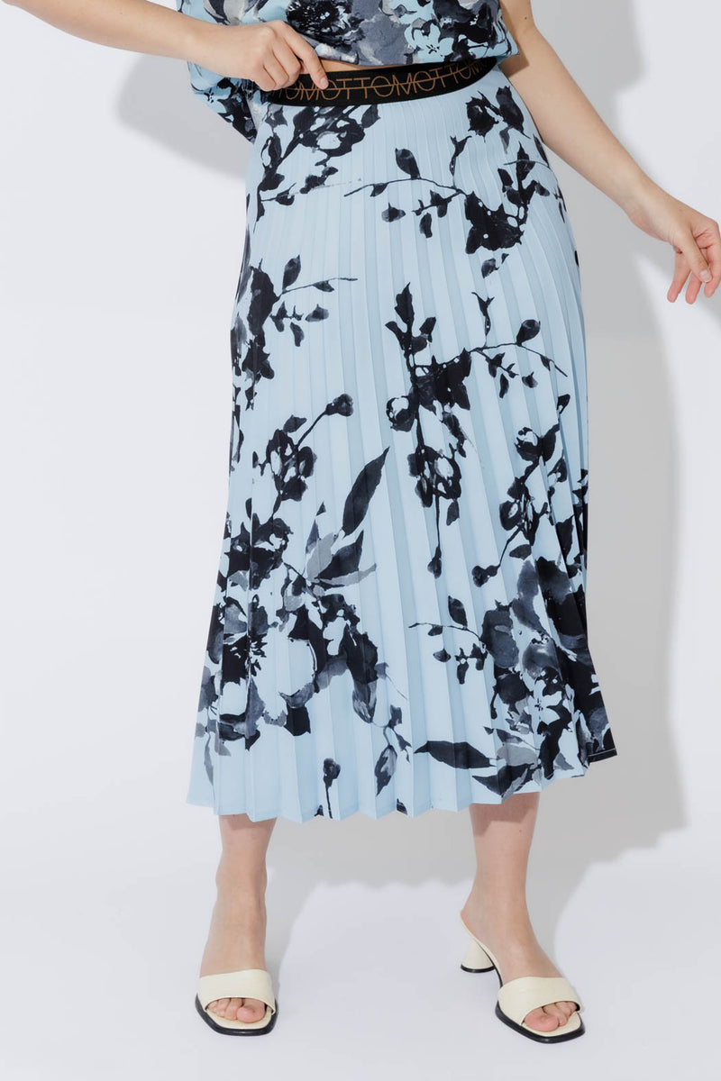 Blue Floral Pleat Skirt