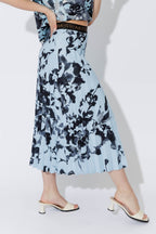 Blue Floral Pleat Skirt