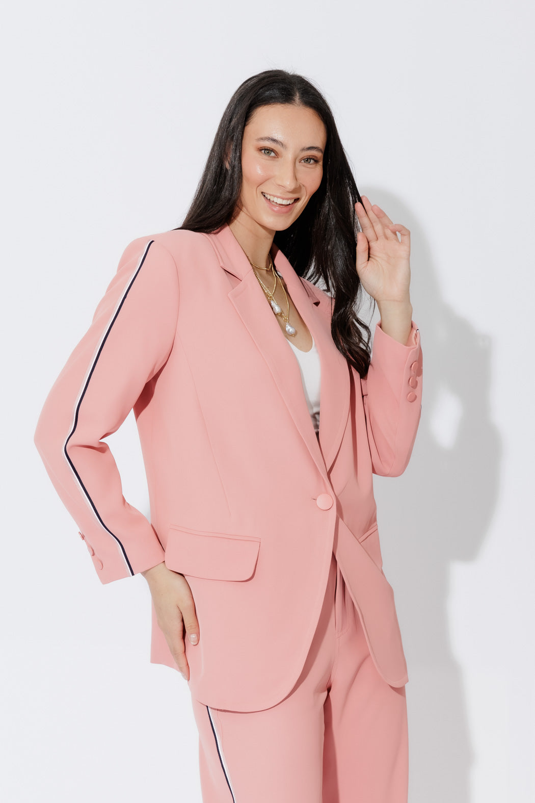 Blush Stripe Boyfriend Blazer