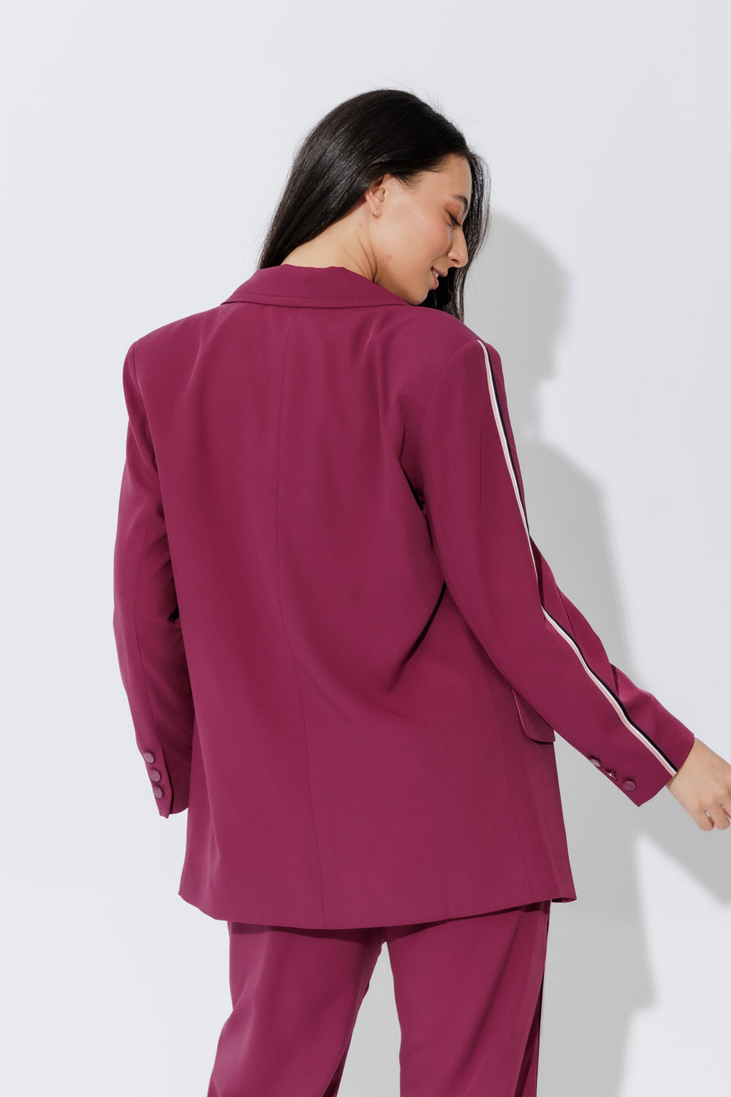 Raspberry Stripe Boyfriend Blazer