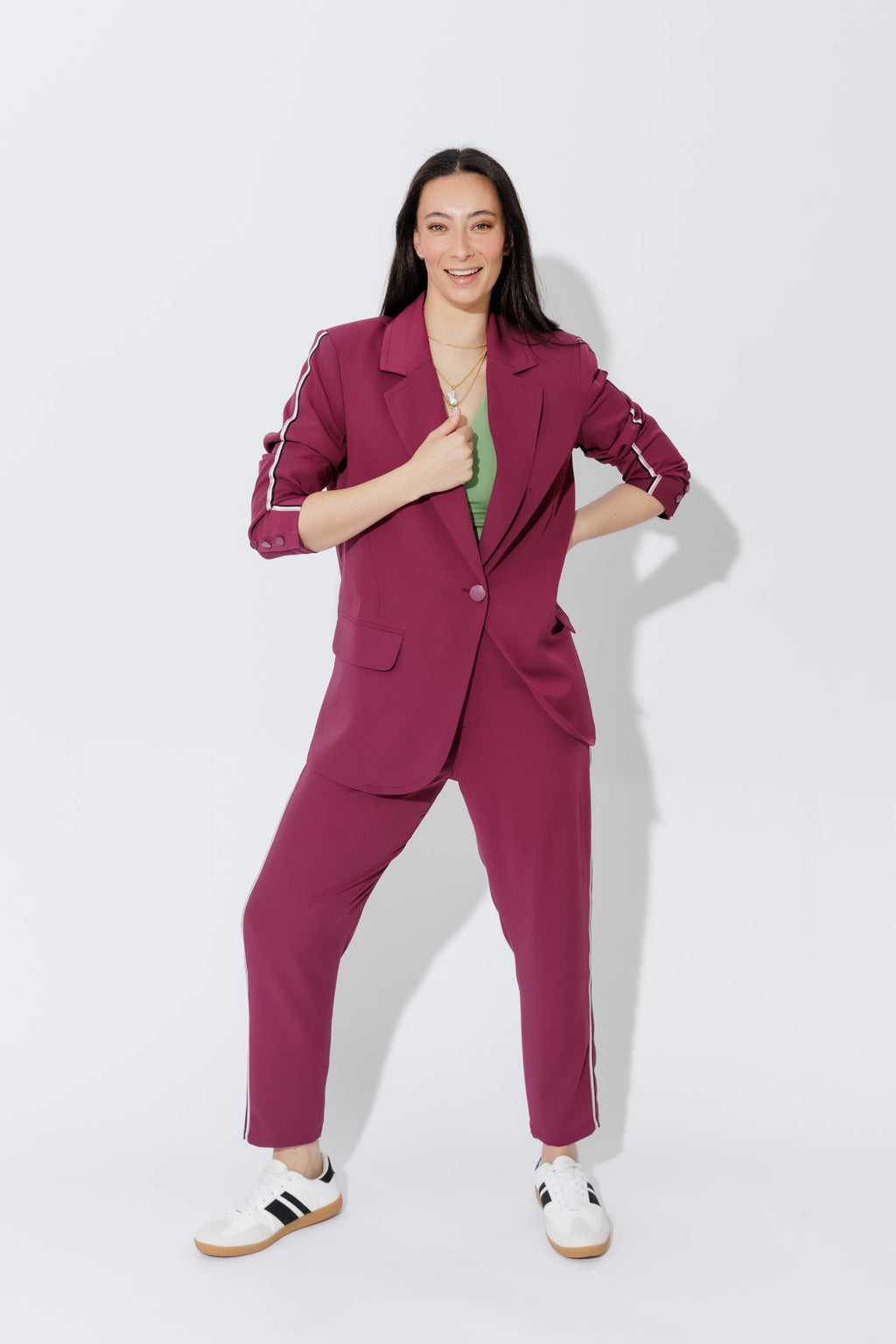 Raspberry Stripe Boyfriend Blazer