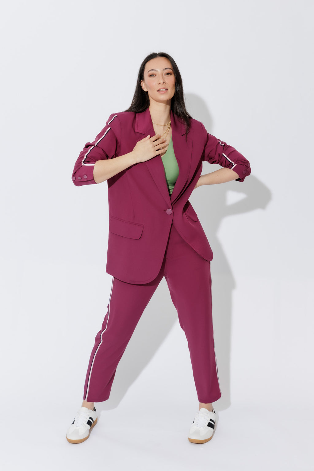 Raspberry Stripe Boyfriend Blazer