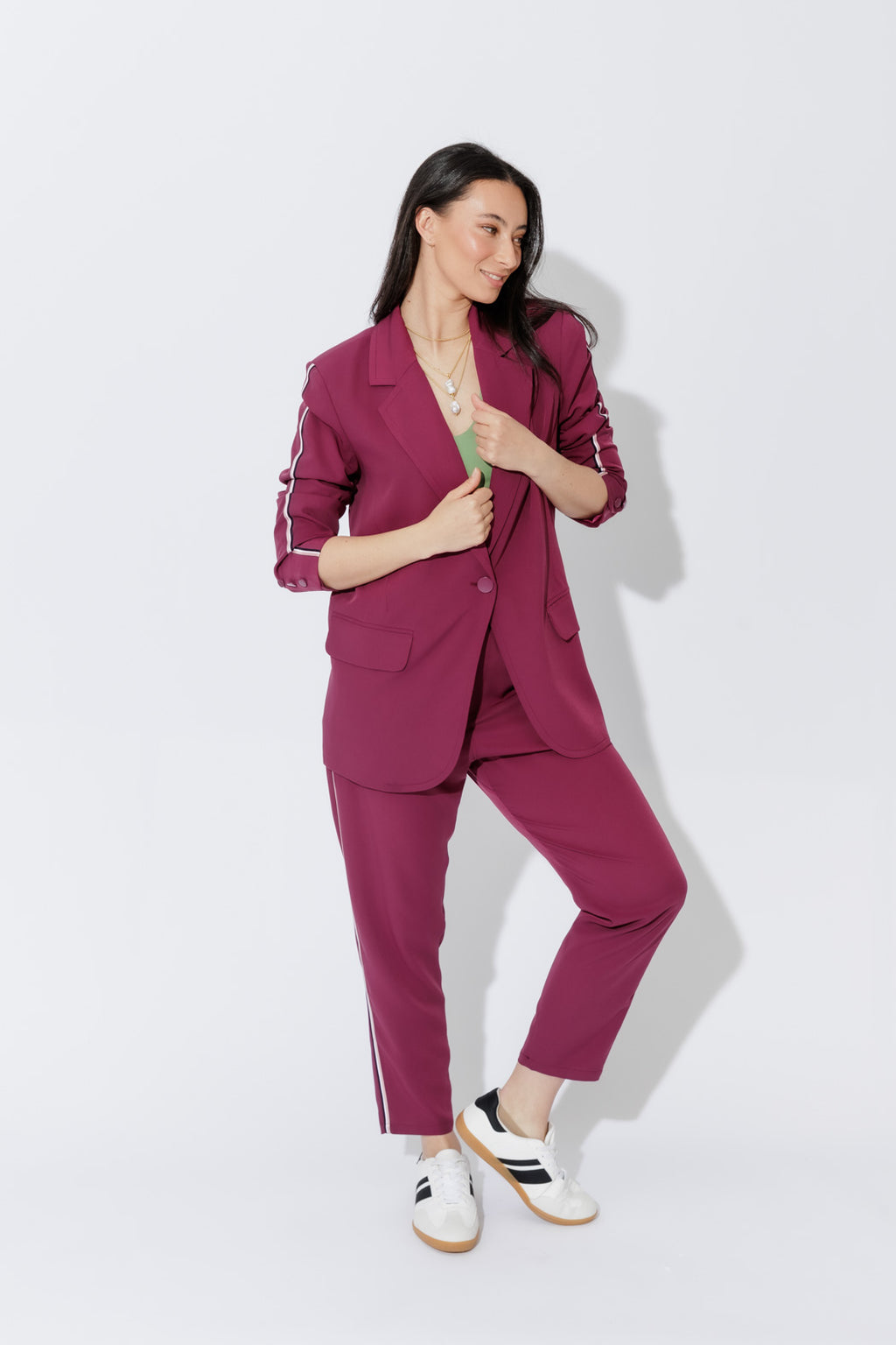 Raspberry Stripe Boyfriend Blazer