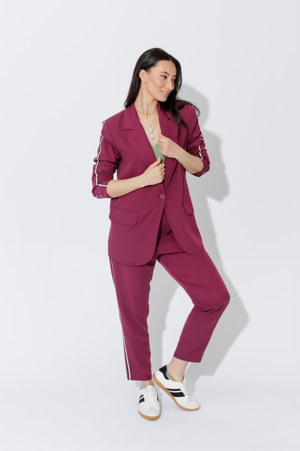 Raspberry Stripe Boyfriend Blazer