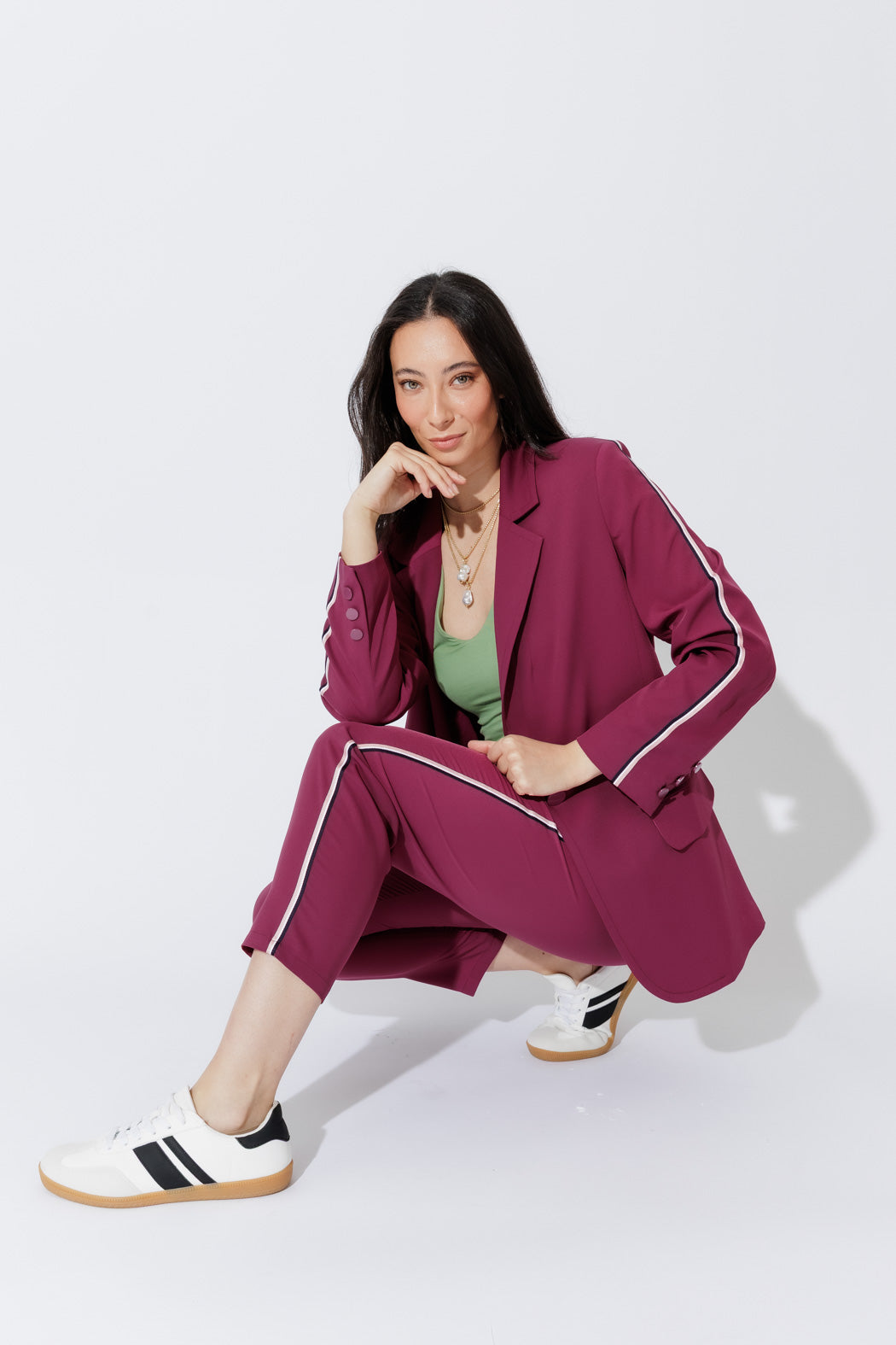 Raspberry Stripe Boyfriend Blazer