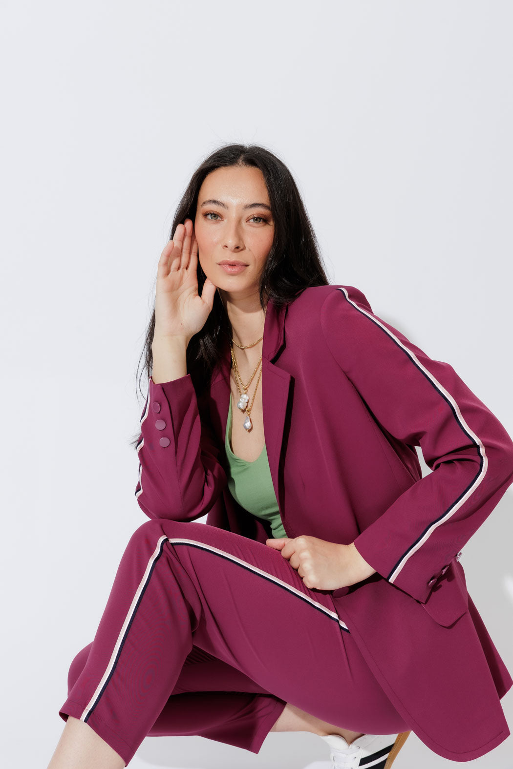 Raspberry Stripe Boyfriend Blazer