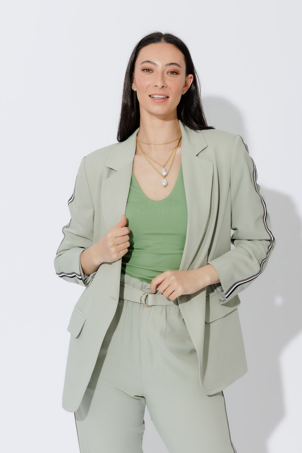 Mint Stripe Boyfriend Blazer