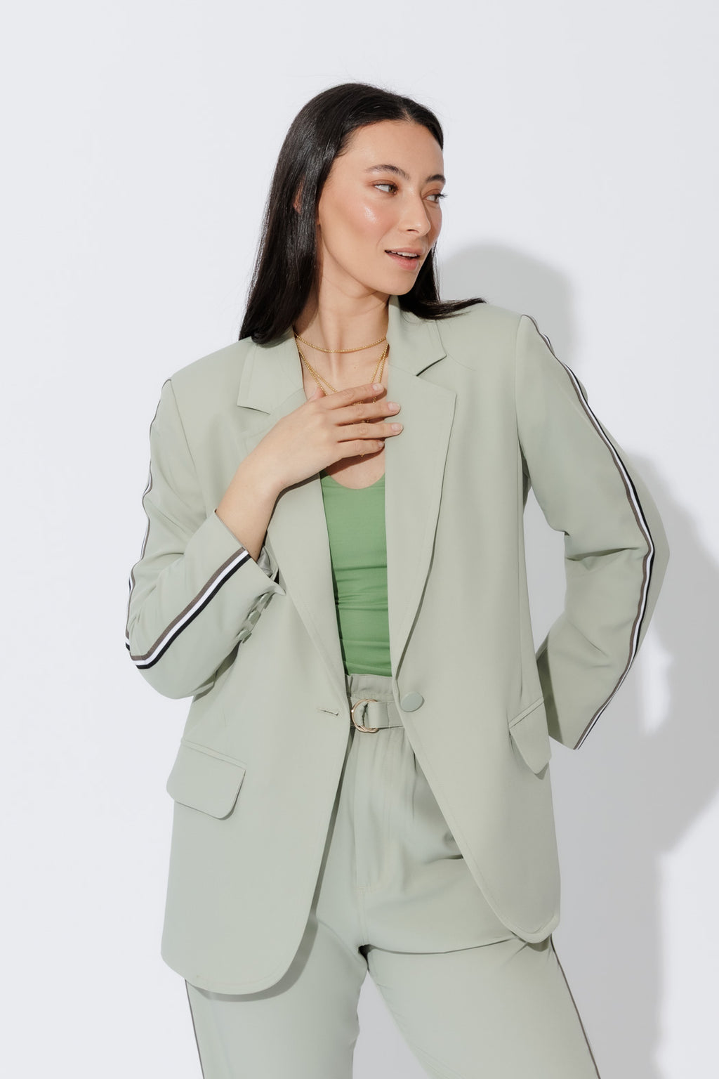 Mint Stripe Boyfriend Blazer