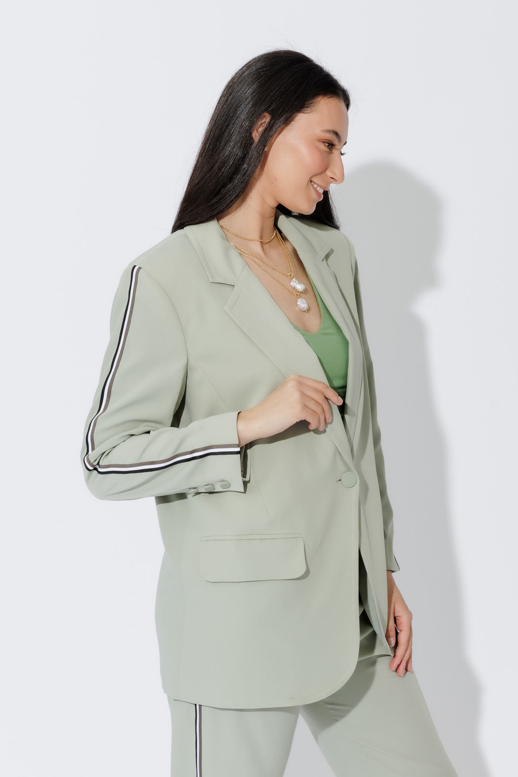 Mint Stripe Boyfriend Blazer