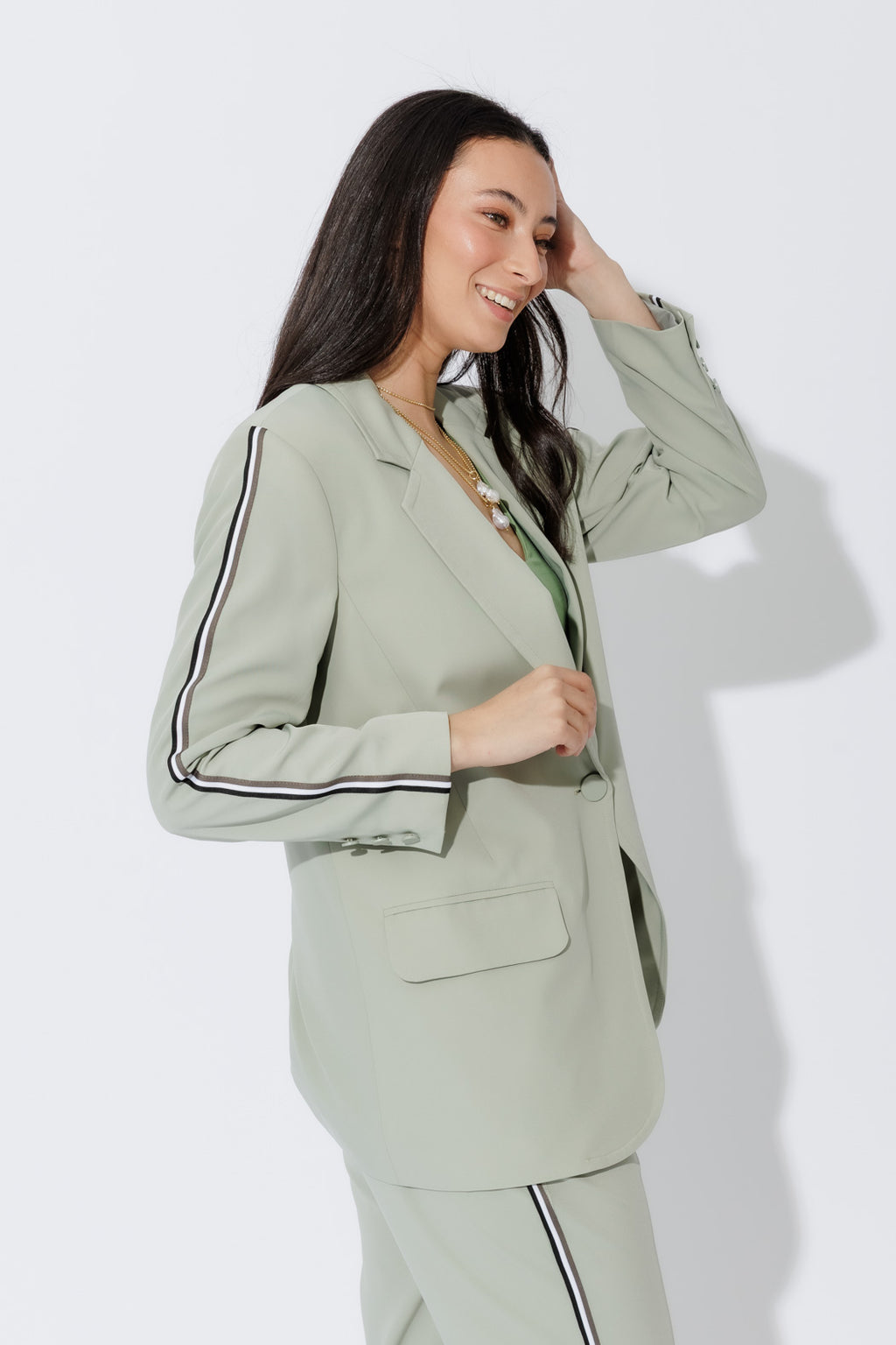Mint Stripe Boyfriend Blazer