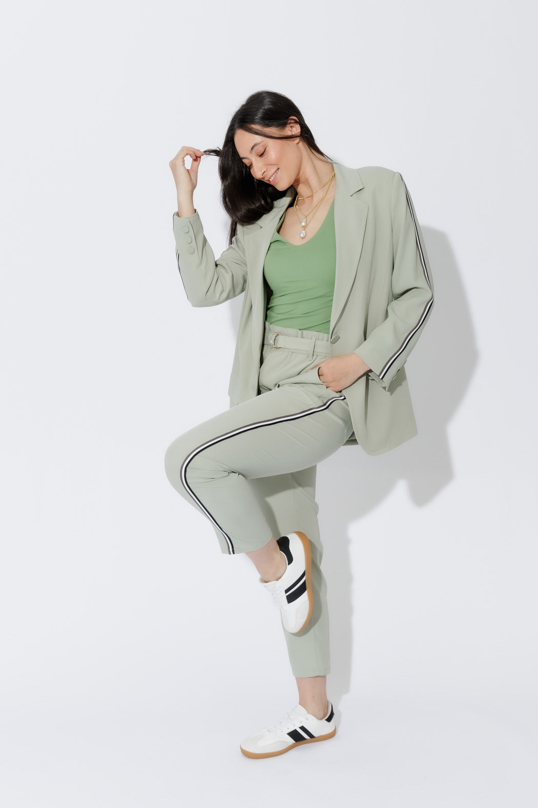 Mint Stripe Boyfriend Blazer
