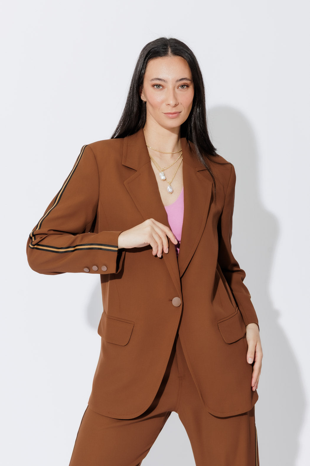 Chocolate Stripe Boyfriend Blazer