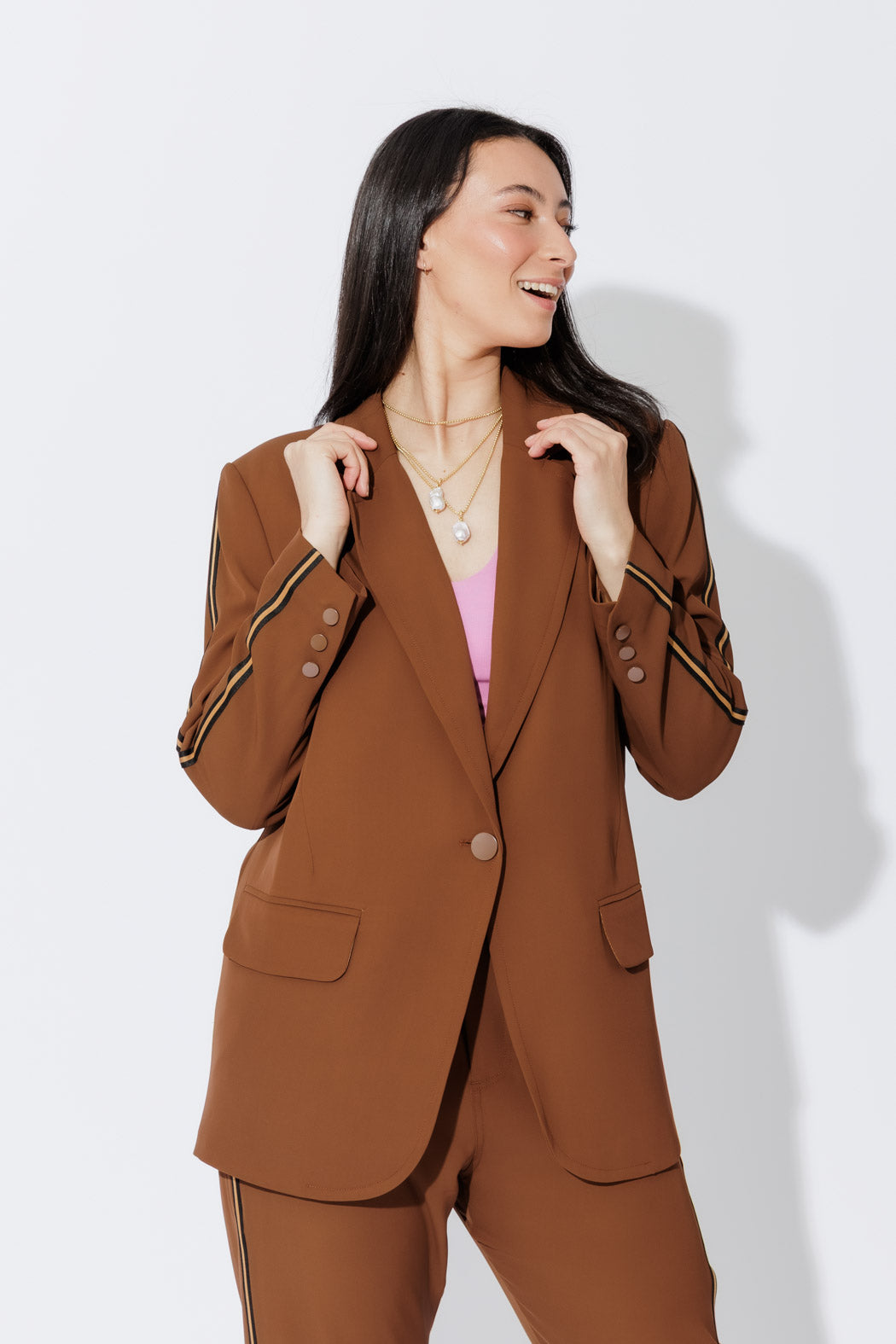 Chocolate Stripe Boyfriend Blazer