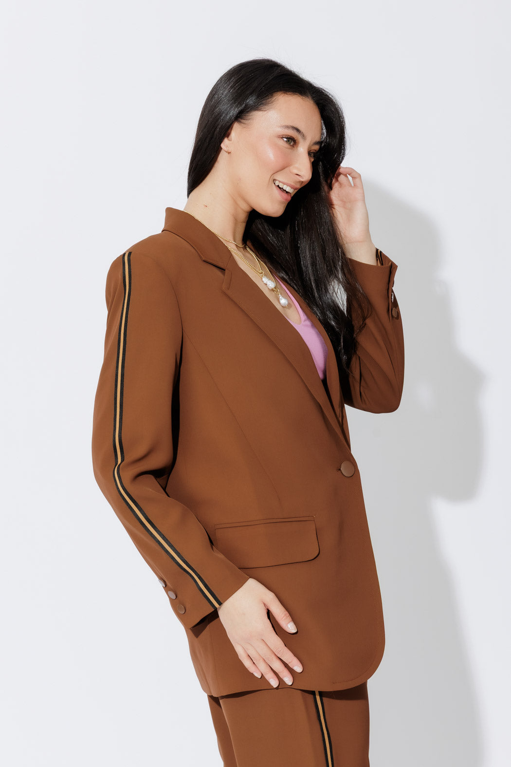 Chocolate Stripe Boyfriend Blazer