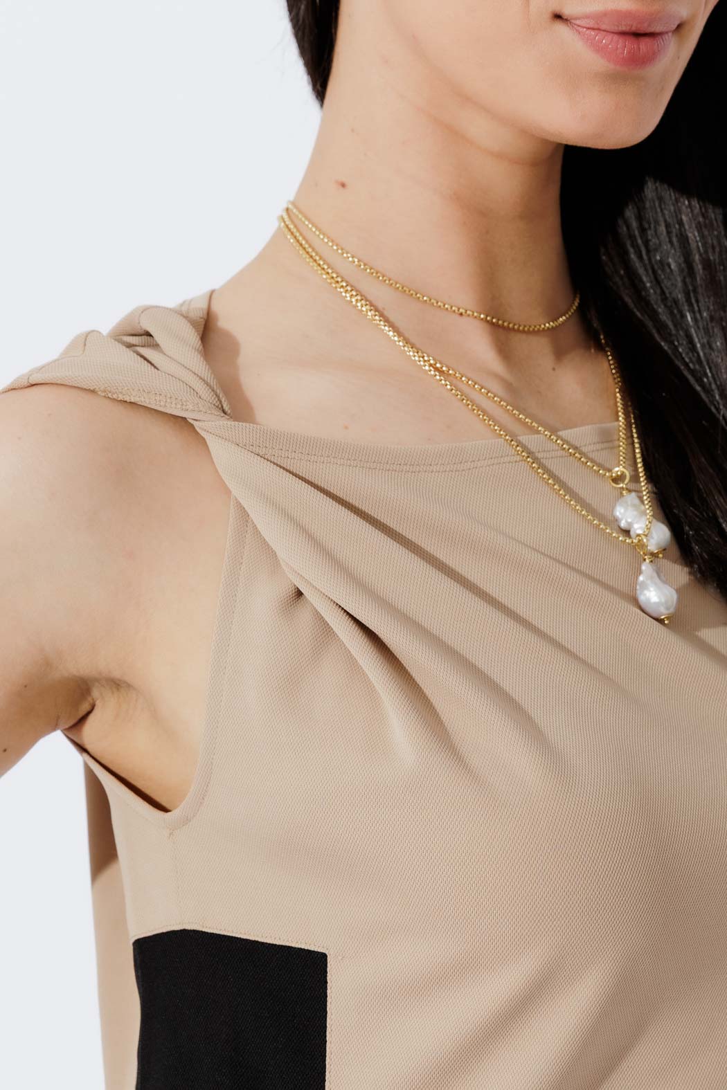 Beige Twist Shoulder Dress