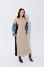 Beige Twist Shoulder Dress